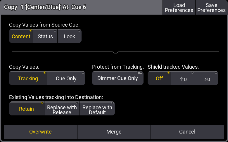 Cue Copy Pop-up with multiple settings.